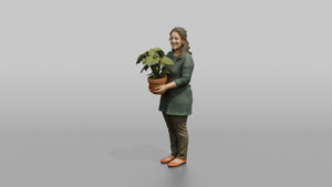 Mother Holding A Small Potted Plant With Both Hands - 3D character model