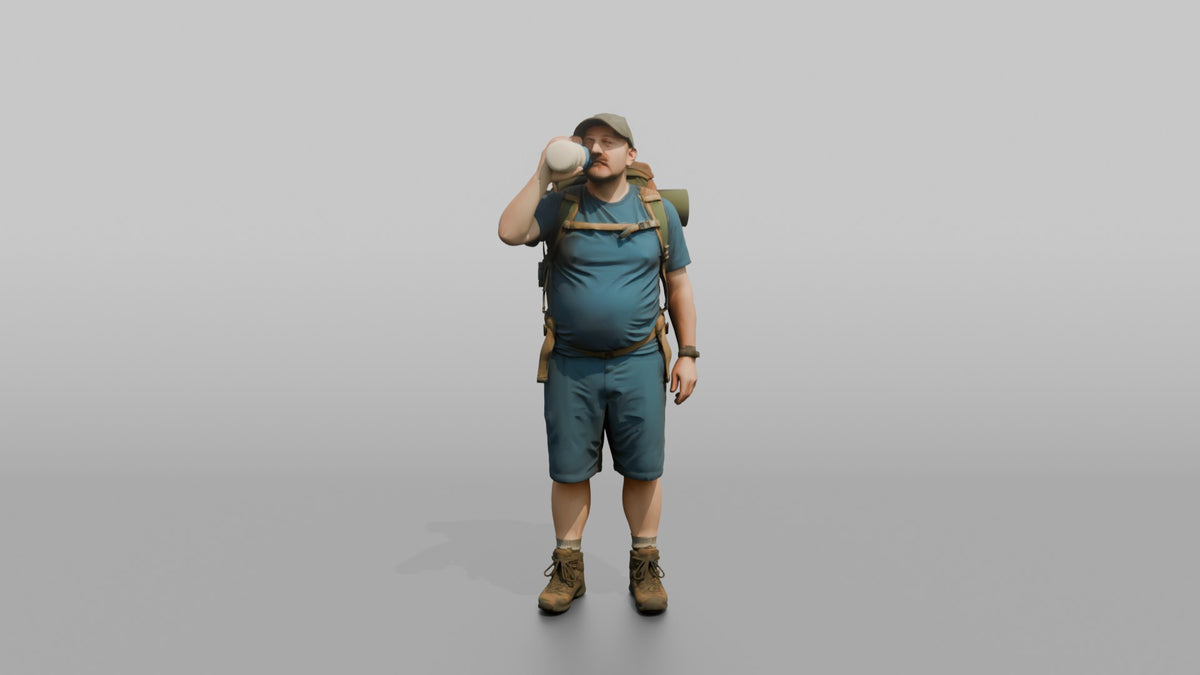 Hiker Drinking from a Large Sports Bottle - 3D character model, view 1