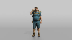 Hiker Drinking from a Large Sports Bottle - 3D character model, view 1