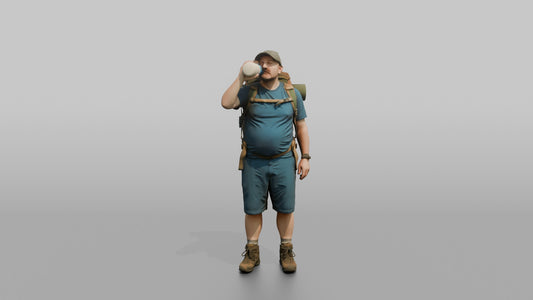 Hiker Drinking from a Large Sports Bottle - 3D character model, view 1