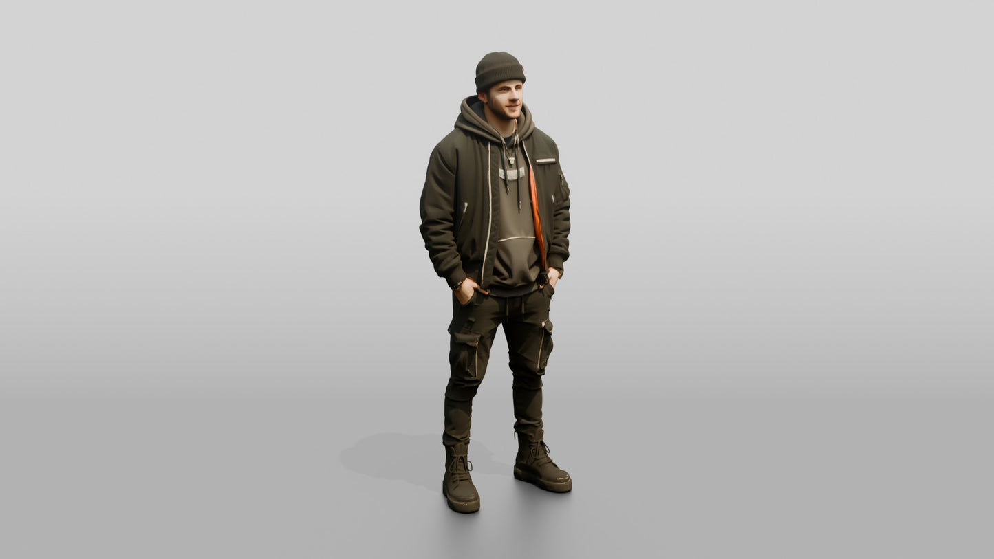 Caucasian Man in Streetwear Bomber Jacket