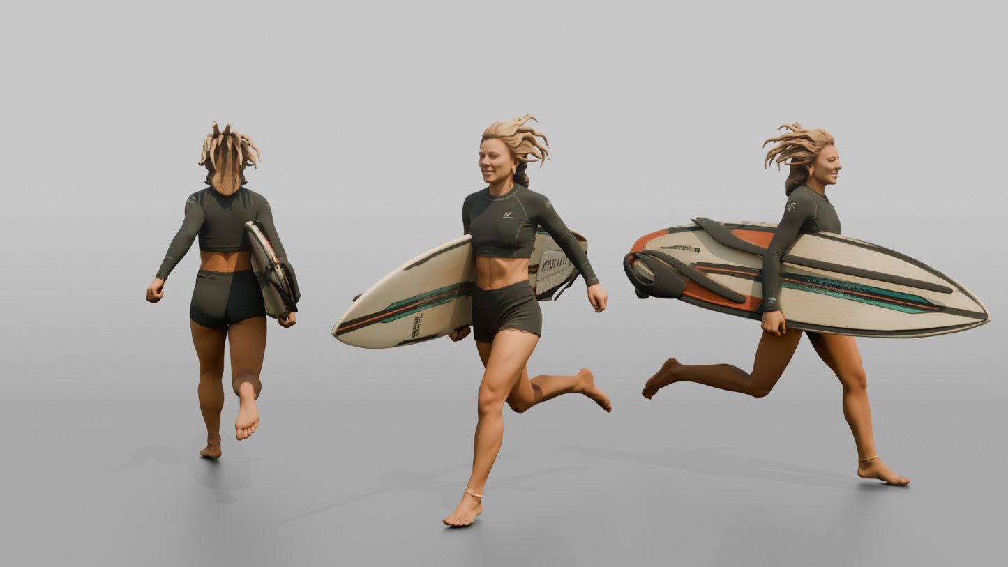 Surfer Running in a Crop Surf Top