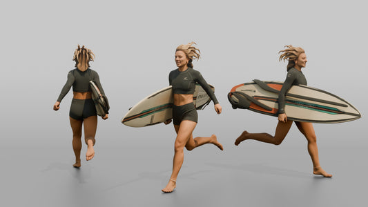 Surfer Running in a Crop Surf Top