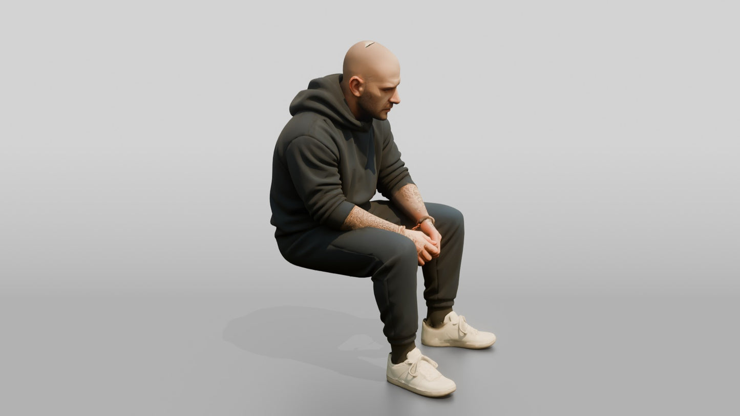 Caucasian Male Prisoner in a Navy Blue Hoodie and Joggers