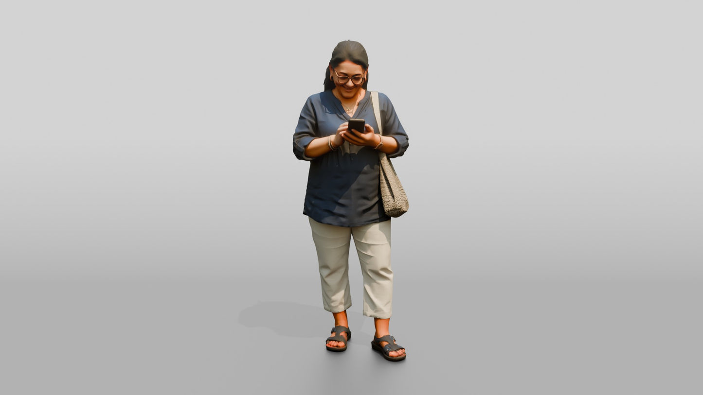 Middle-Aged Plus-Size Maltese Woman Texting on Her Phone