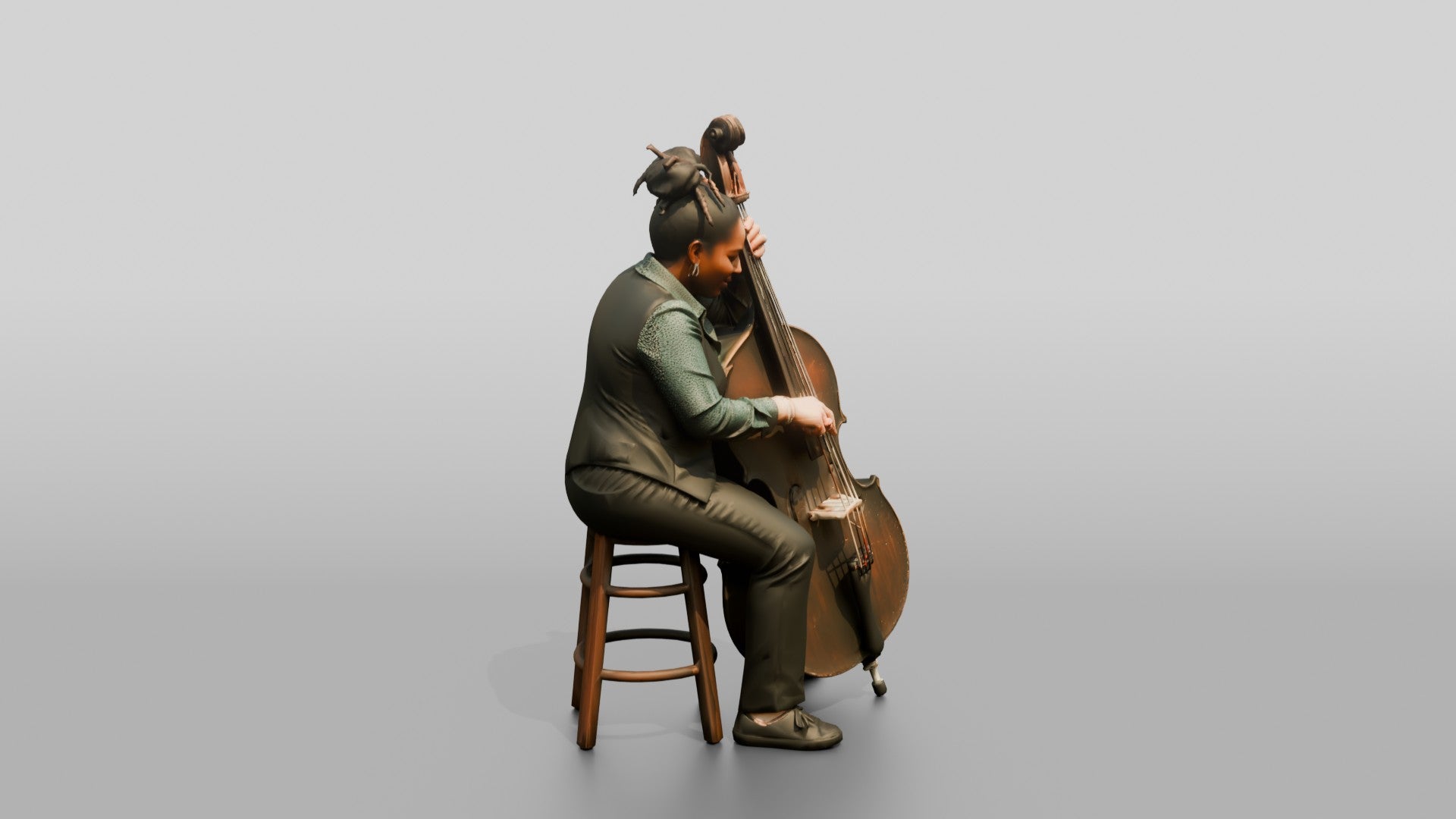 Jazz Double Bassist Plucking Strings