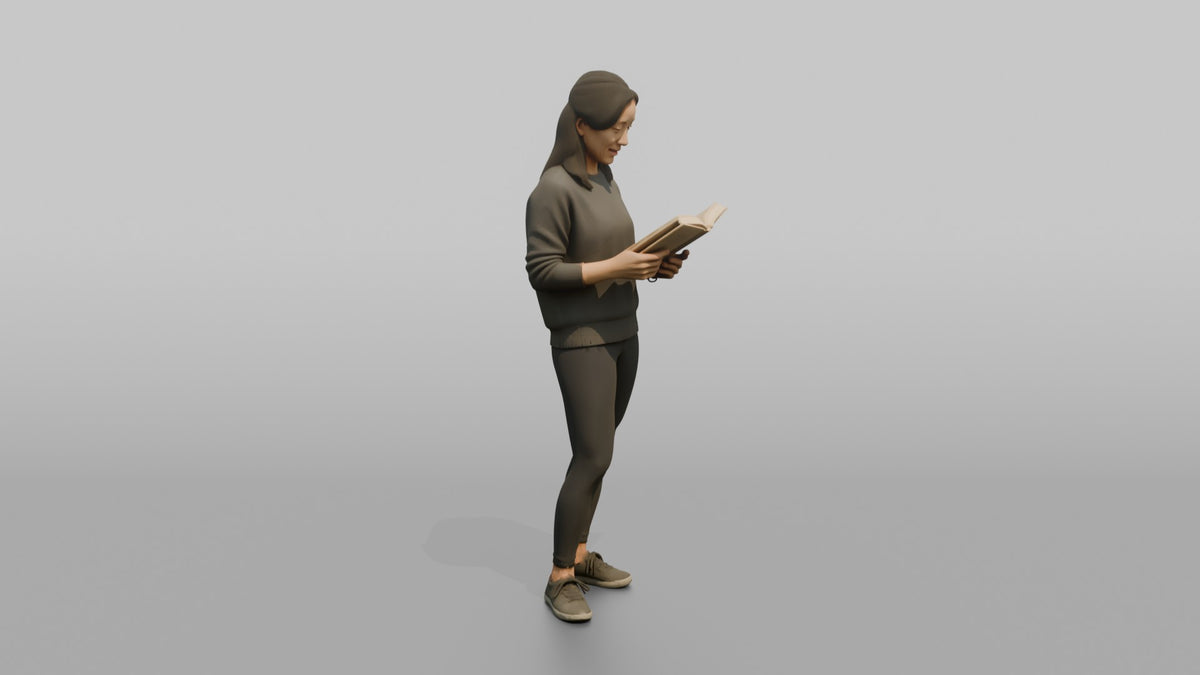 Mother Holding An Open Book, Reading - 3D character model, view 2