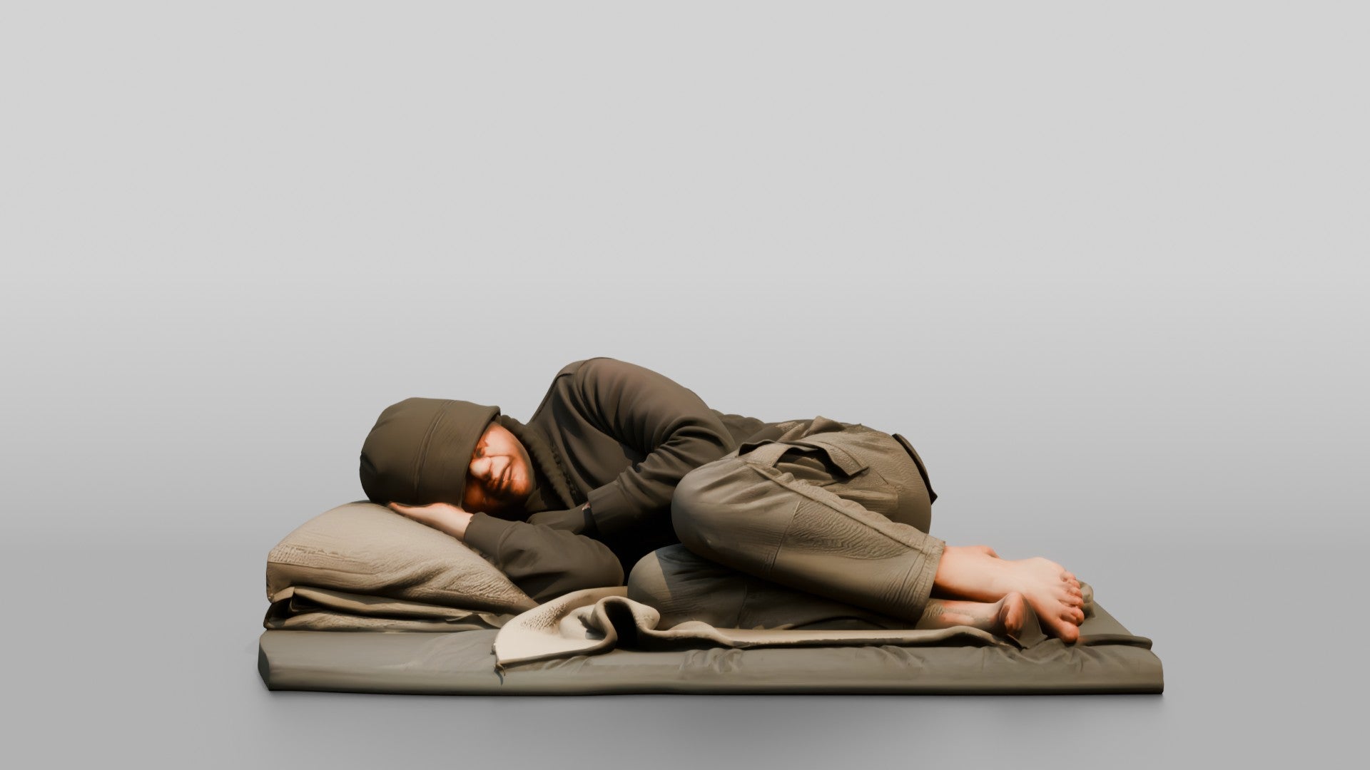 Homeless Man Sleeping Soundly with a Cap Pulled Over His Eyes