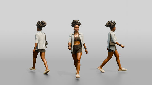 African-American Woman Walking the Boardwalk in Beach Shirt
