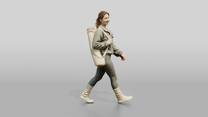 Walking Woman in Fleece with Mat - 3D character model, view 1