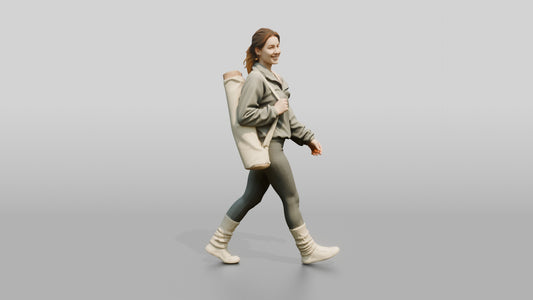 Walking Woman in Fleece with Mat - 3D character model, view 1