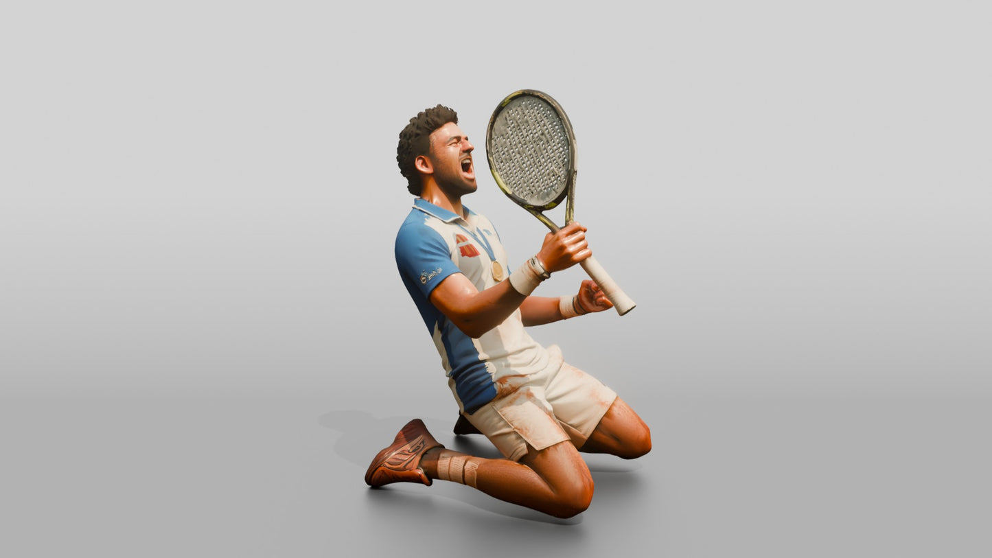 Male Tennis Player Sliding on His Knees in Celebration