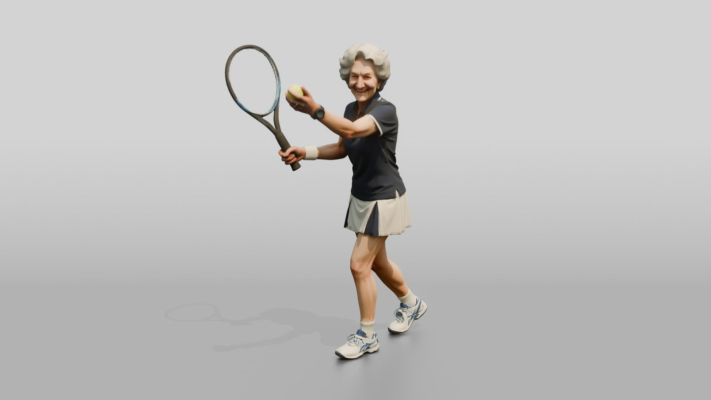 Senior Female Tennis Player Preparing to Serve