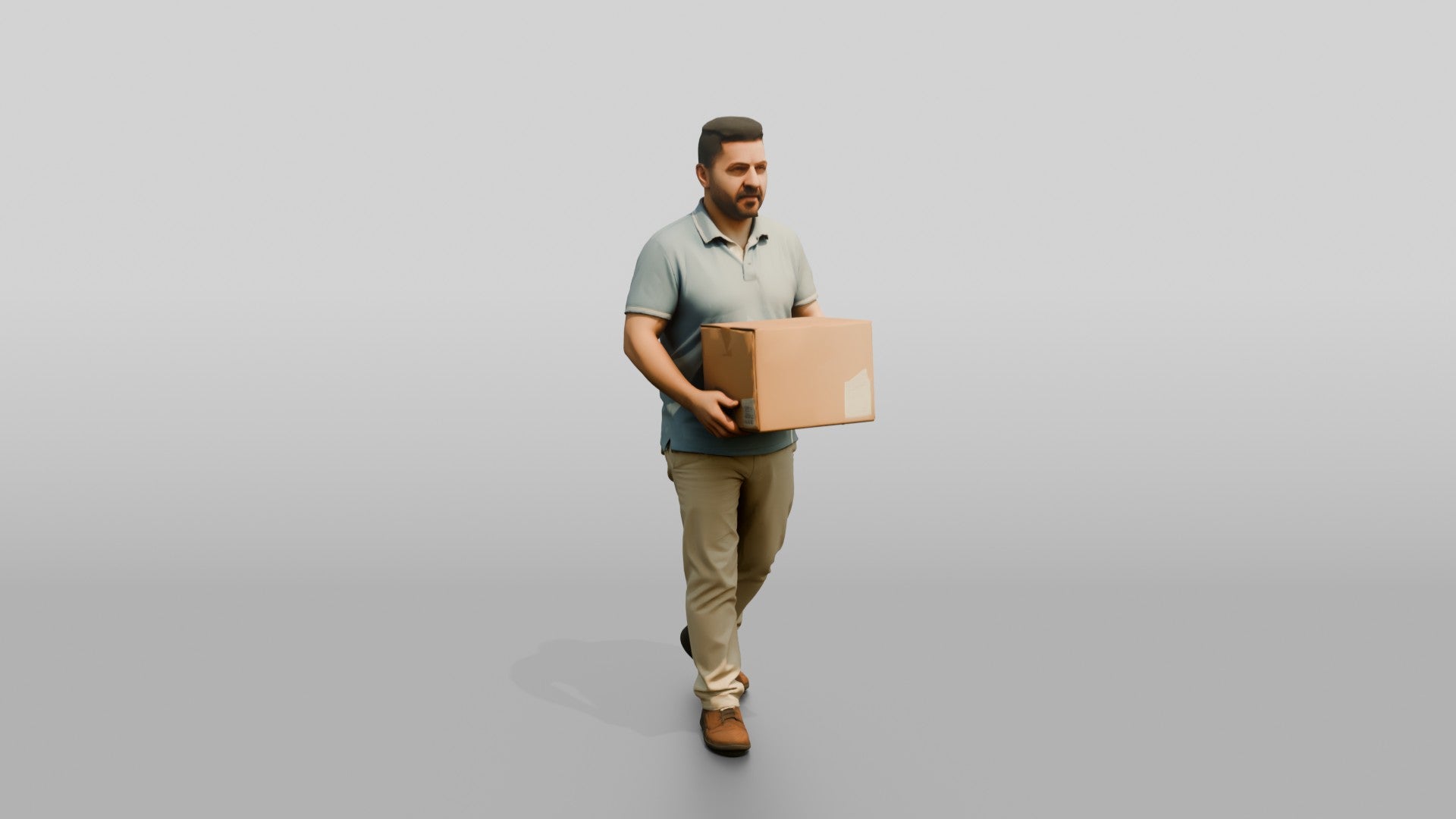Stocky Middle-Aged Syrian Man Carrying a Cardboard Box
