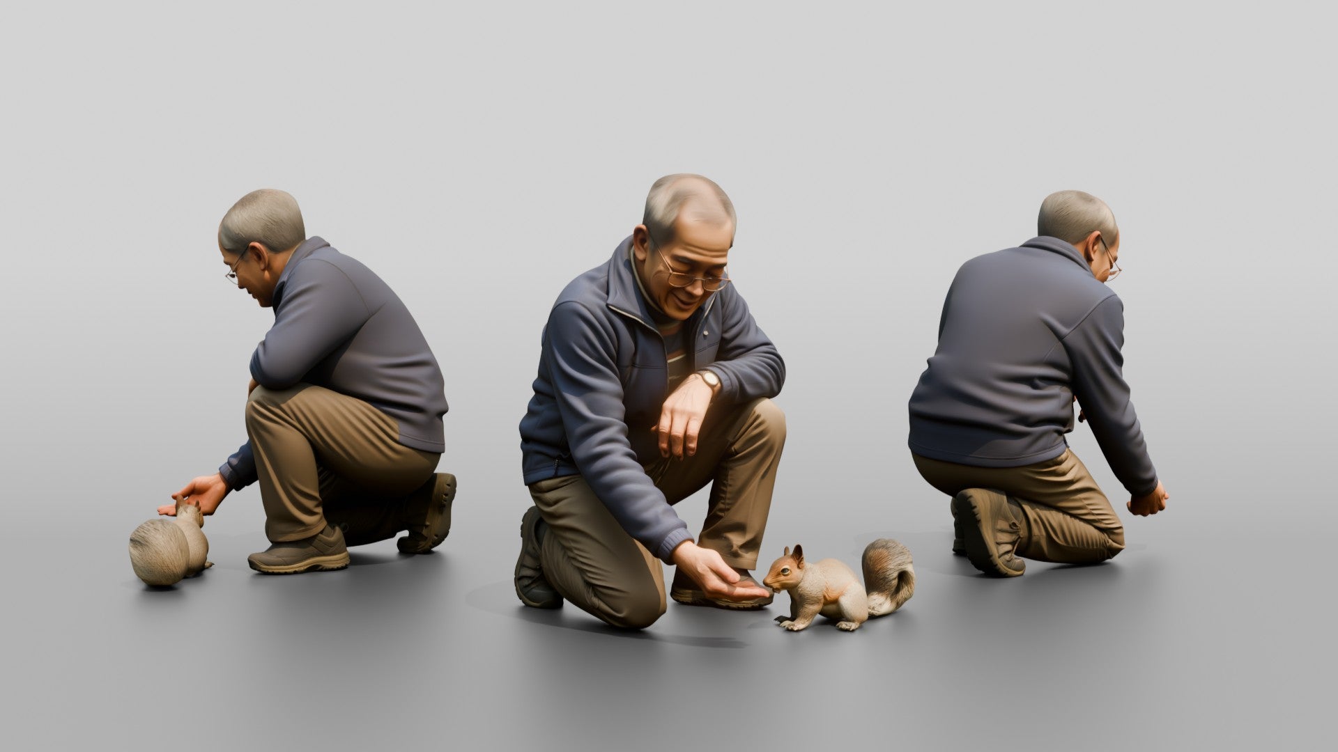 Homeless Man Feeding Crumbs to a Small Squirrel
