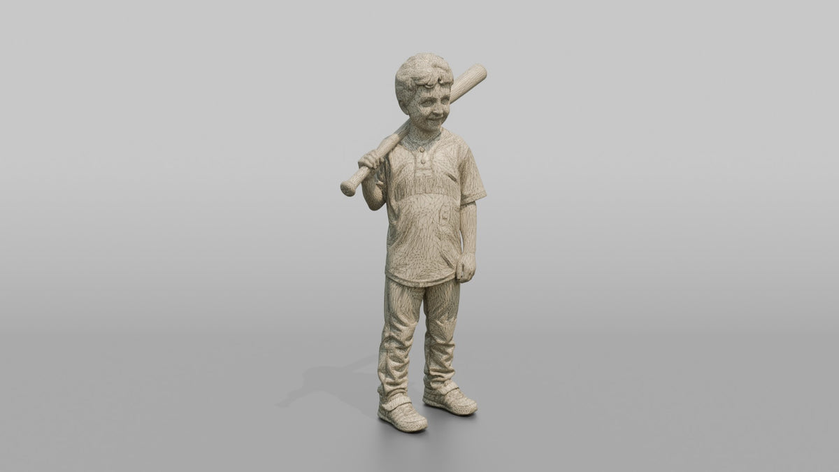 Son Holding A Baseball Bat Resting On His Shoulder - wireframe topology preview