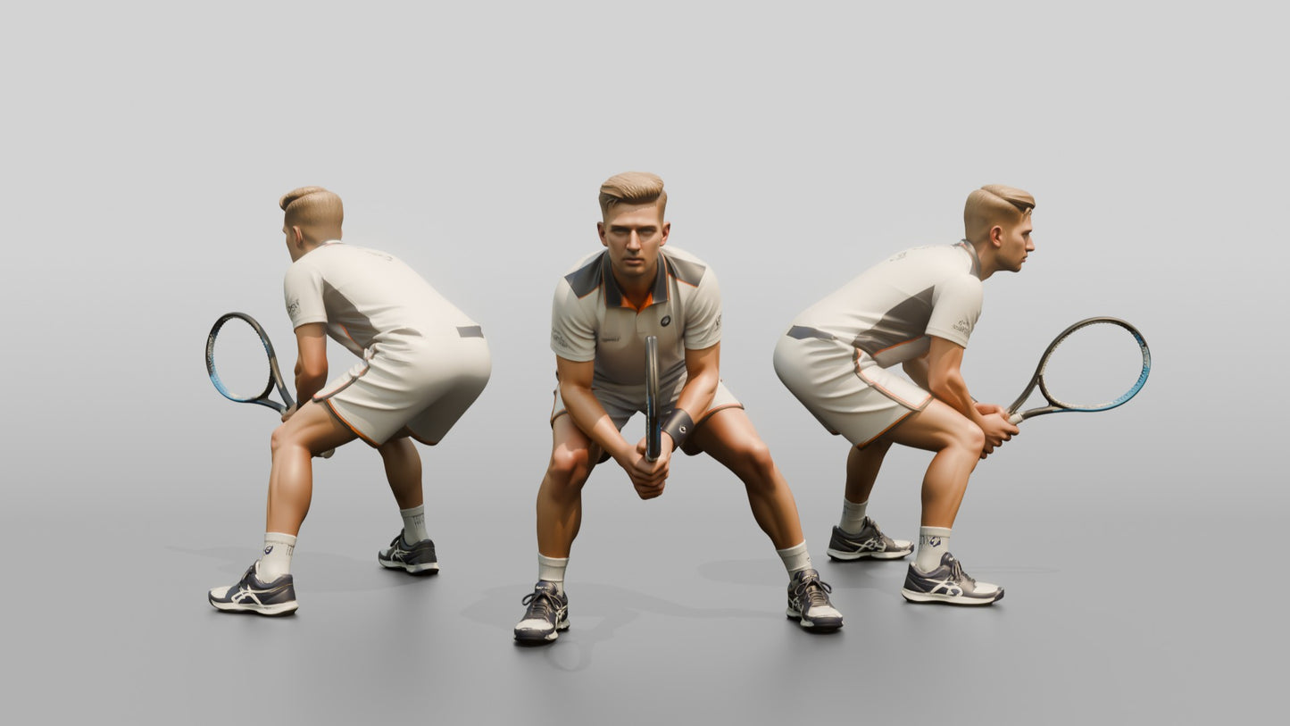 Male Tennis Player in a Focused Baseline Stance