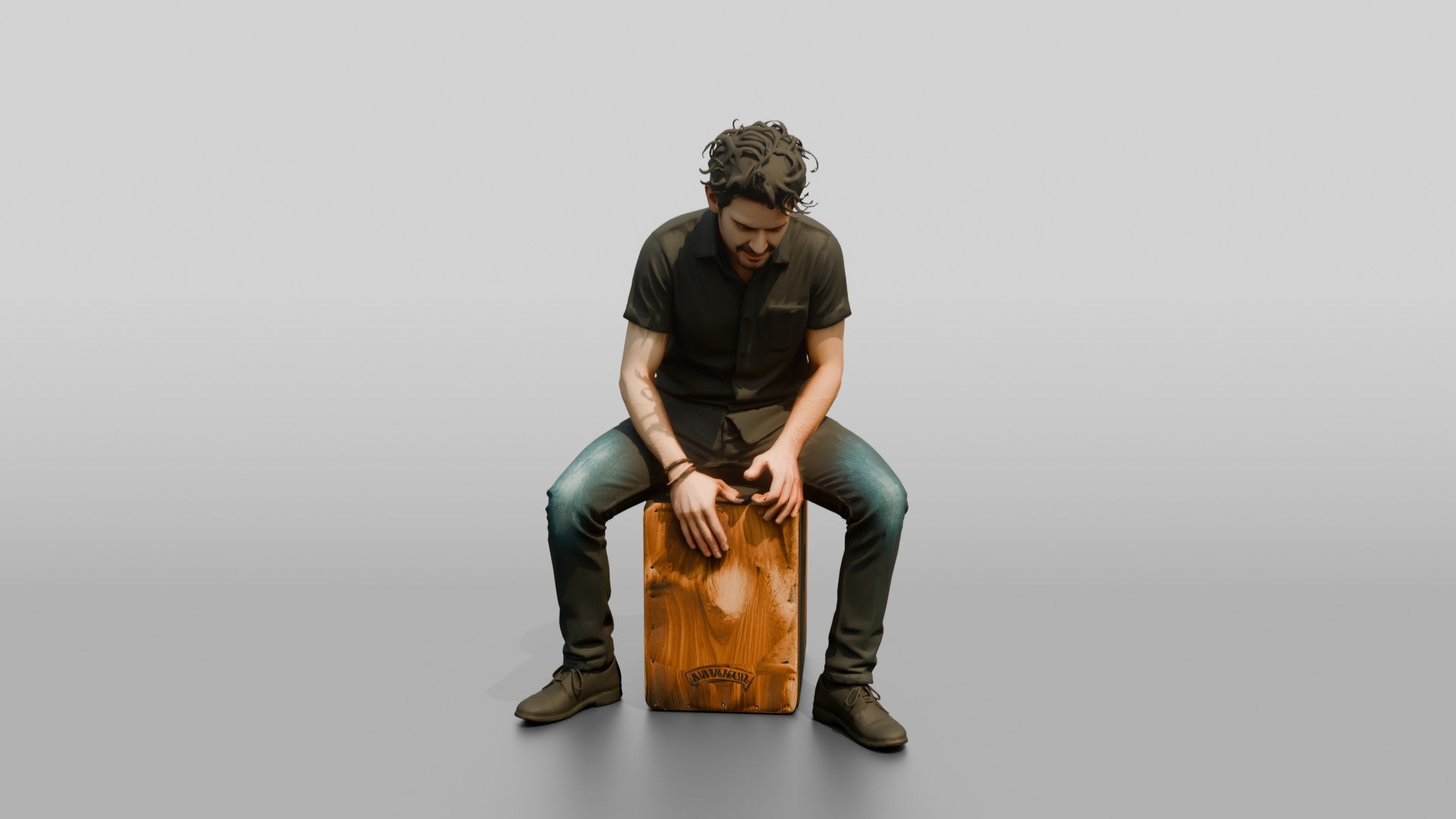 Cajon Player Sitting Atop Box Drum