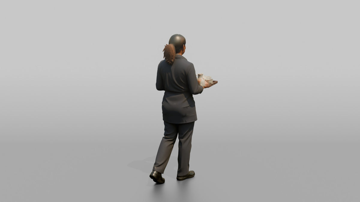 Housekeeping Staff Woman Carrying A Room Service Tray - 3D character model, view 3