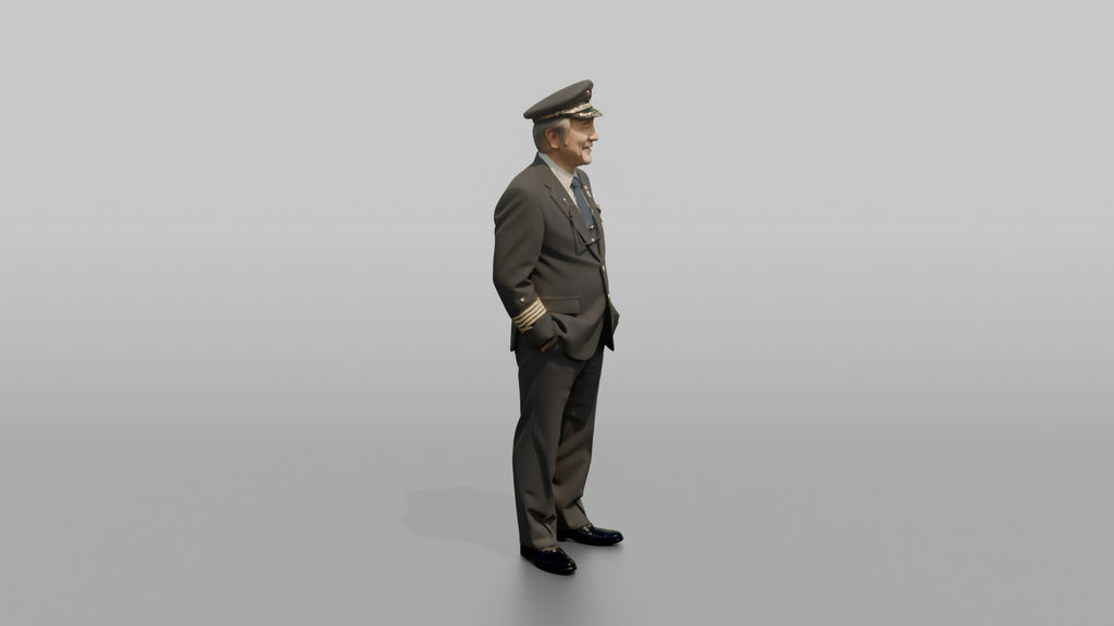 East Asian Airline Captain Smiling with Glasses in Hand
