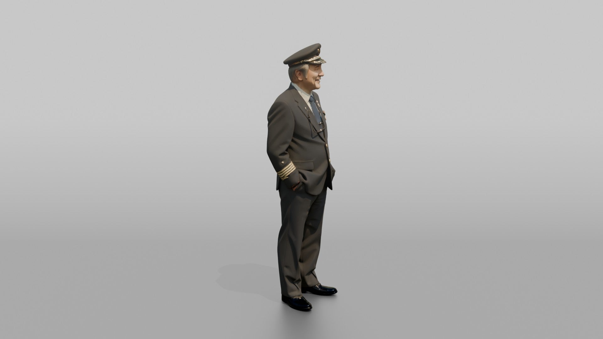 East Asian Airline Captain Smiling with Glasses in Hand