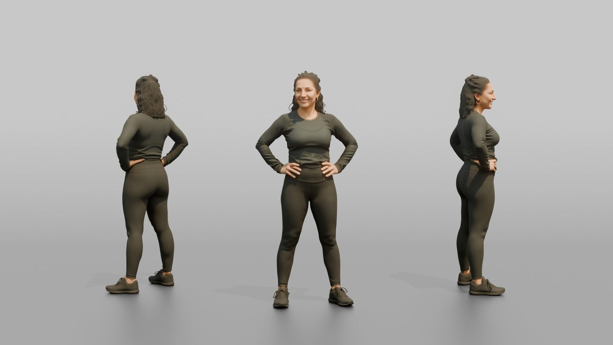 Physique Model Woman Standing With Hands On Hips, Chest Out, Confident Pose - 3D character model, view 1