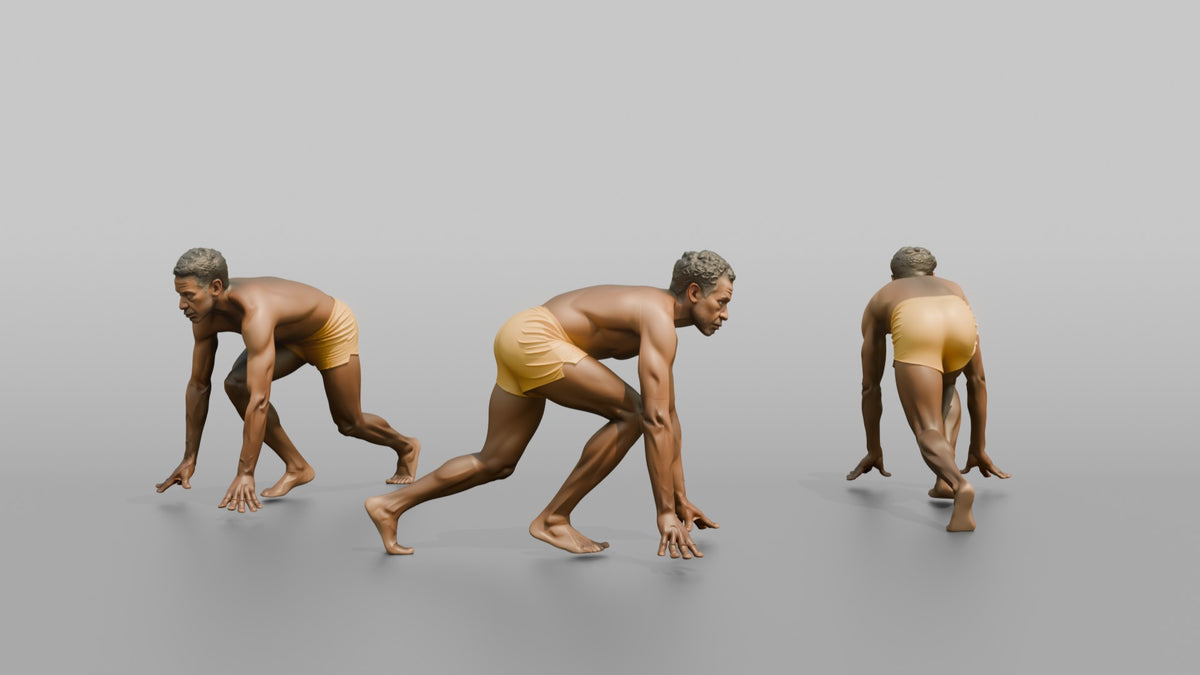 Cardio Athlete Man In A Starting Sprinter's Crouch - 3D character model, view 1