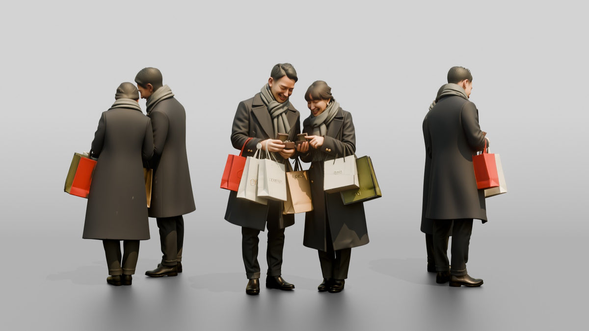 Couple Comparing Jewelry After Shopping - 3D character model
