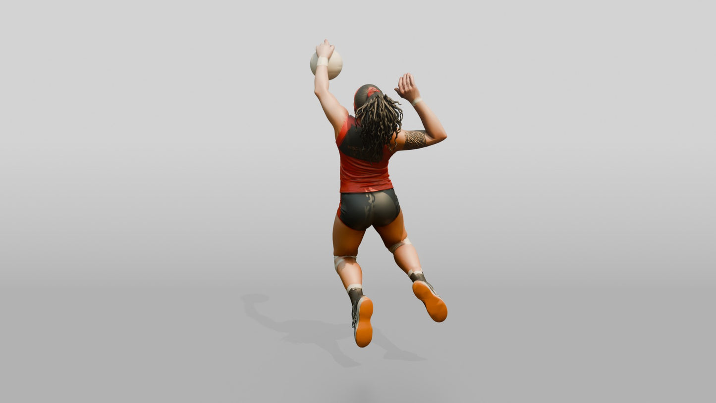 Hispanic Female Volleyball Player in Charcoal and Red Jersey