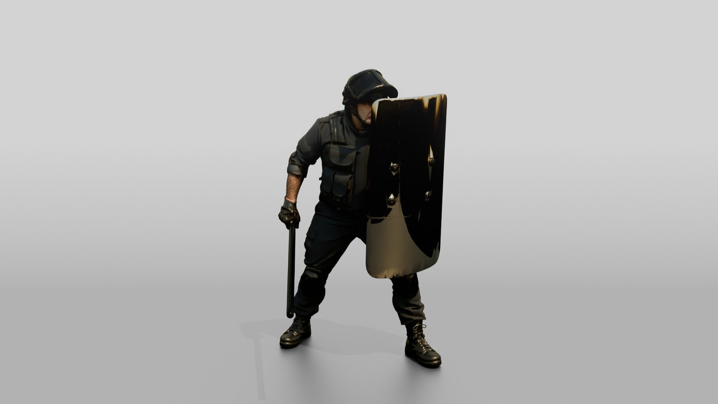 Riot Police Officer Holding Shield