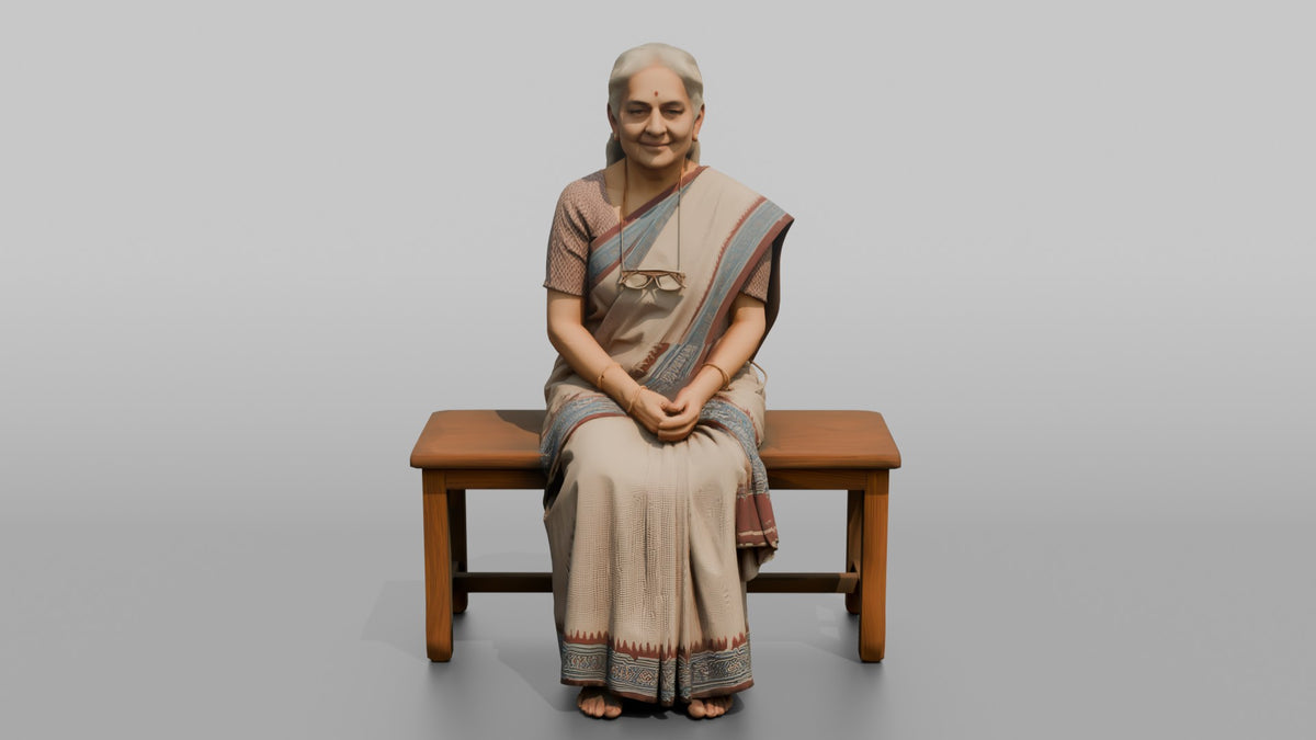 Woman Customer Sitting On A Bench - 3D character model, view 5