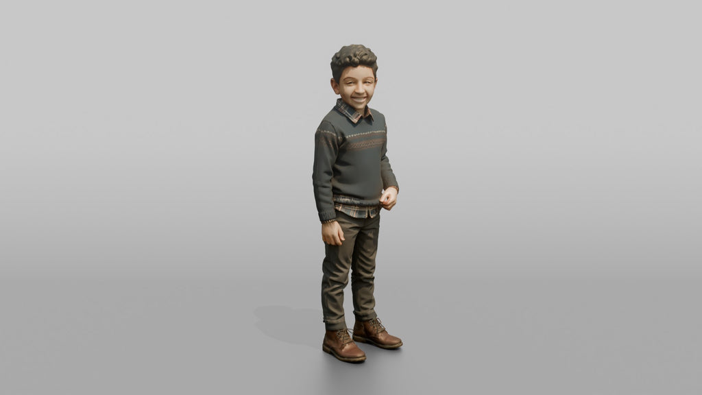 Middle Eastern Boy in Patterned Sweater and Boots