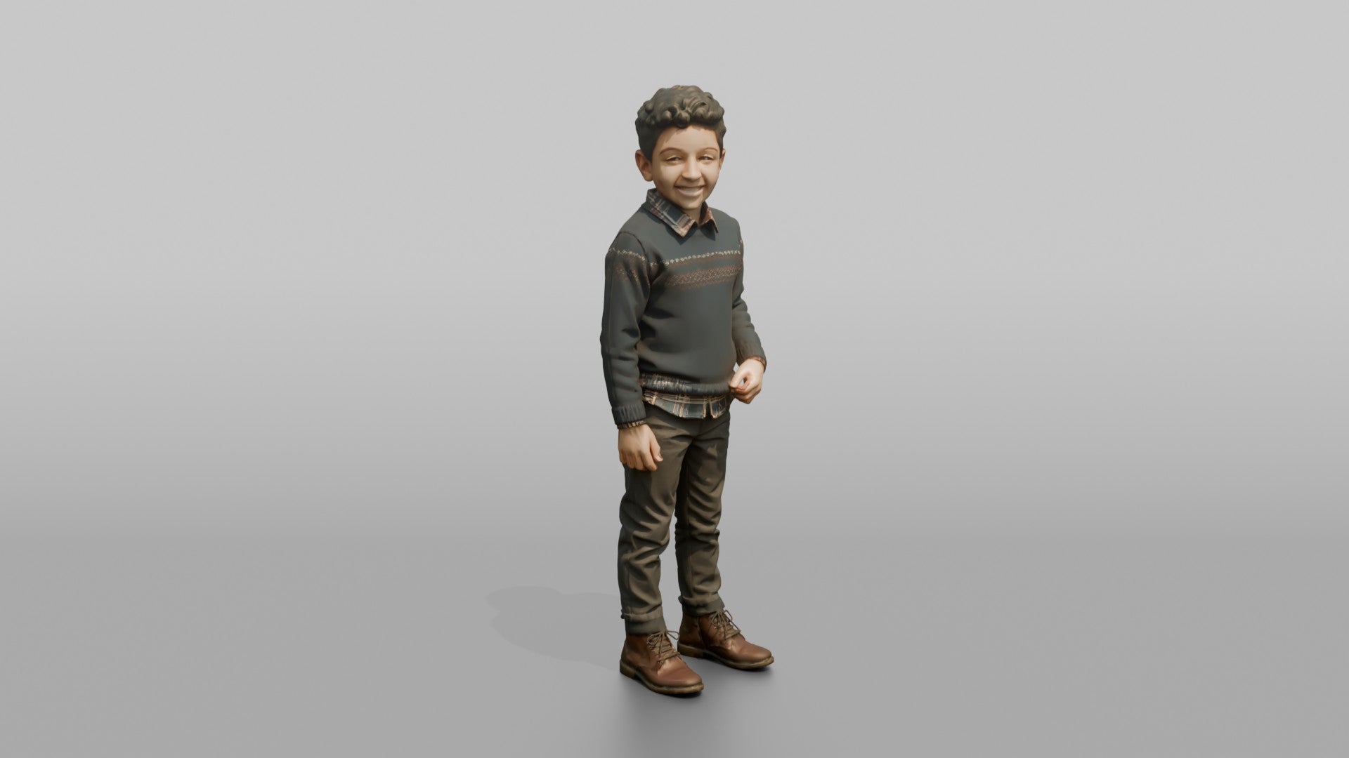 Middle Eastern Boy in Patterned Sweater and Boots