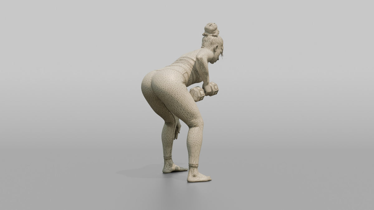 Weightlifter Woman Performing A Bent-over Dumbbell Row - wireframe topology preview