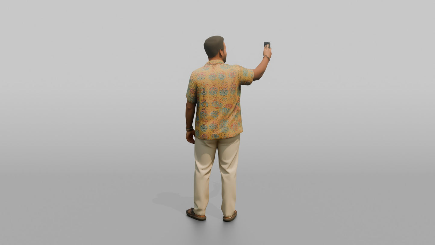 Vacationer Wearing Bright Short Sleeve Shirt And Linen