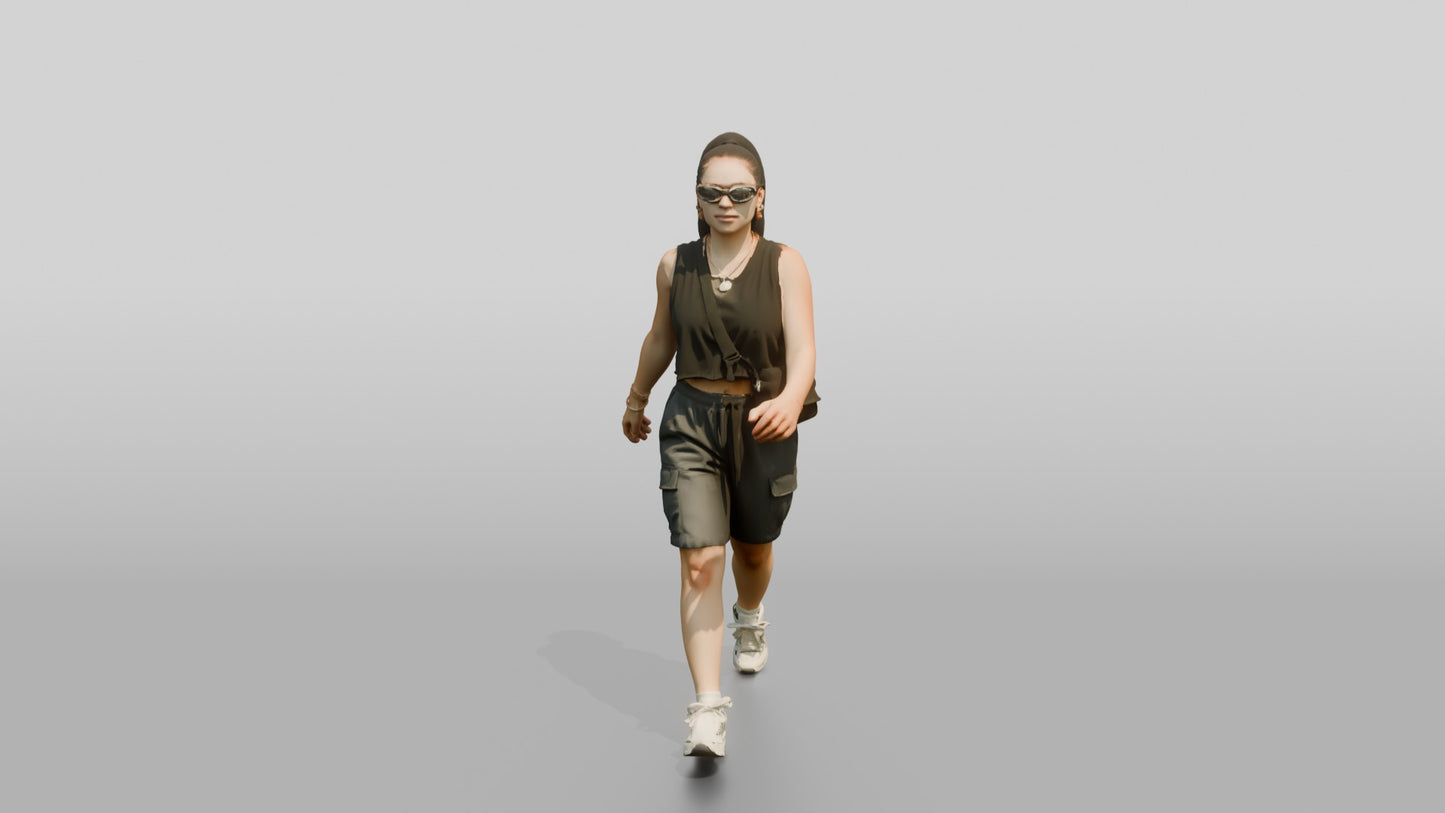 Multiracial Woman Walking the Boardwalk in Cropped Tank Top