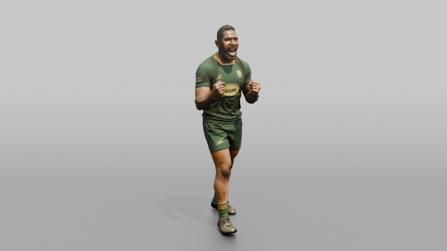 South African Player Roaring in Victory Celebration