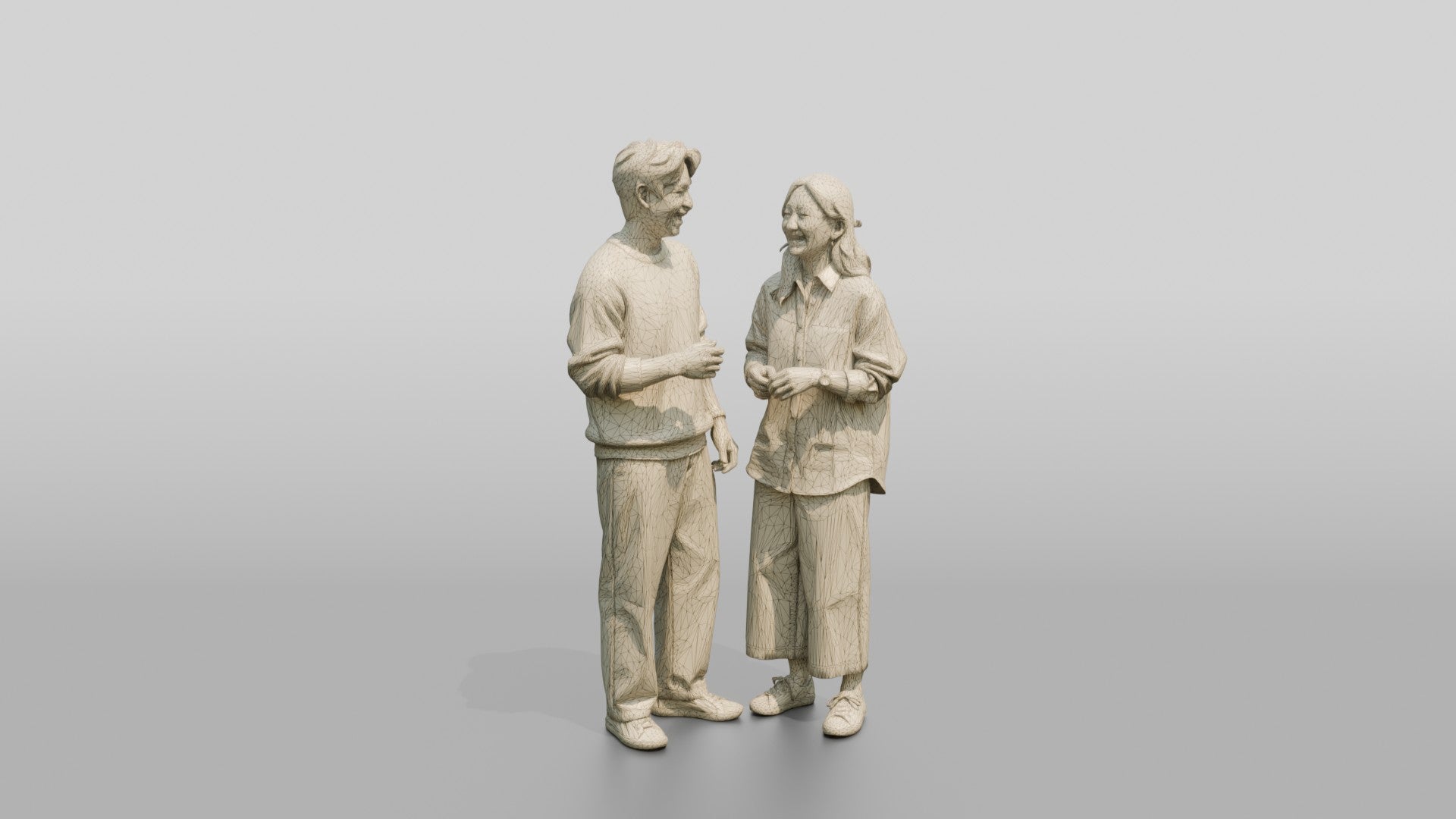 Laughing Couple in Coordinated Cream Outfits