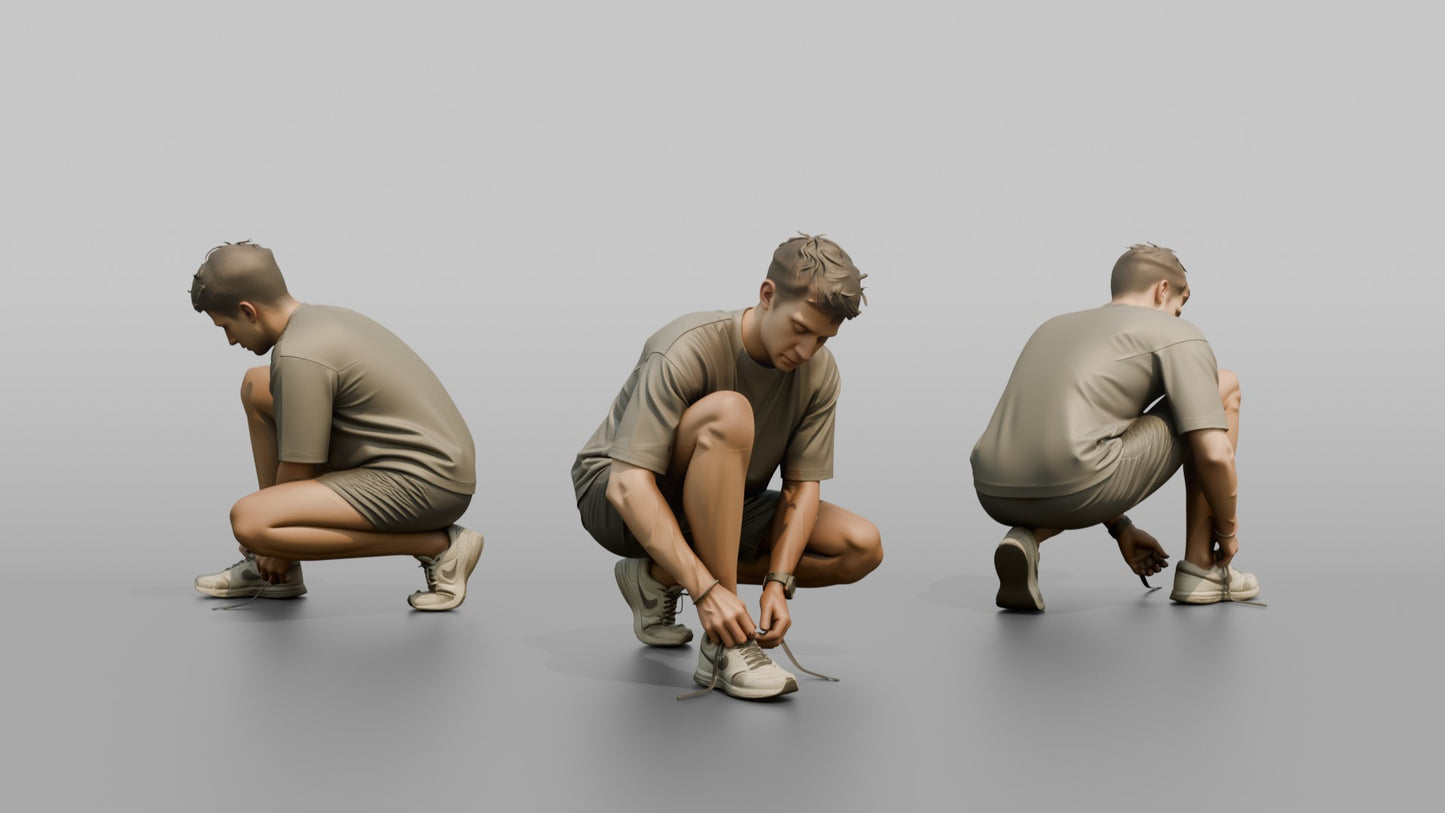 Man Crouching to Retie His Sneakers