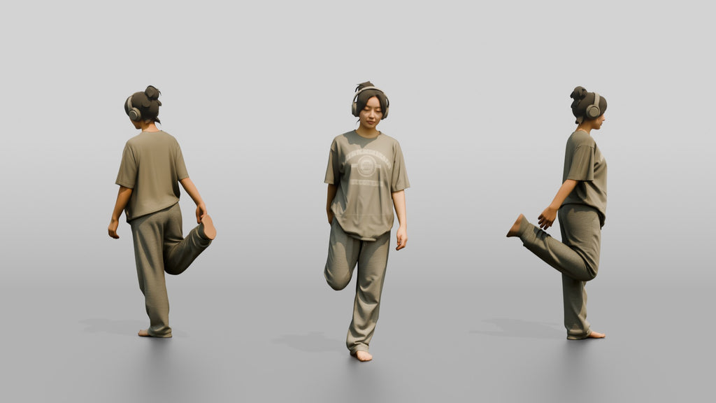 Woman Stretching Quad with Headphones