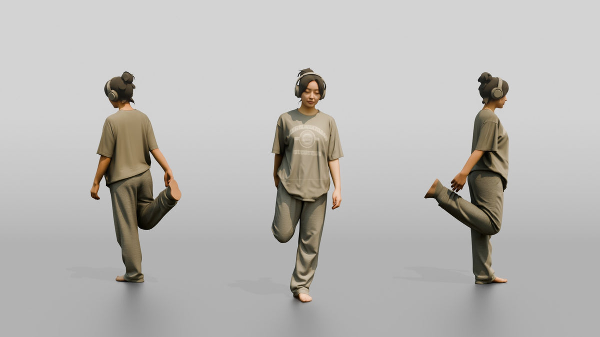 Woman Stretching Quad with Headphones - 3D character model