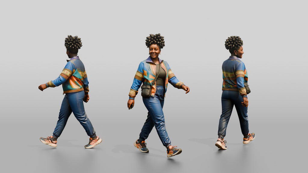 African Woman in Ankara Bomber Jacket Walking