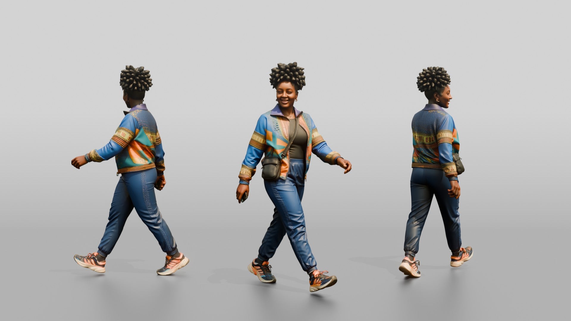 African Woman in Ankara Bomber Jacket Walking