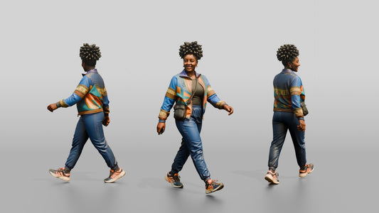 African Woman in Ankara Bomber Jacket Walking