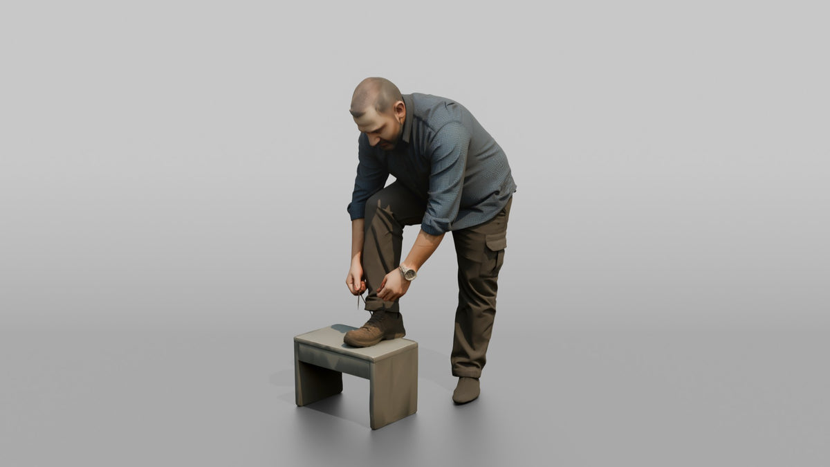 Father Tying His Own Shoelace, One Foot Resting On A Low Step - 3D character model, view 5