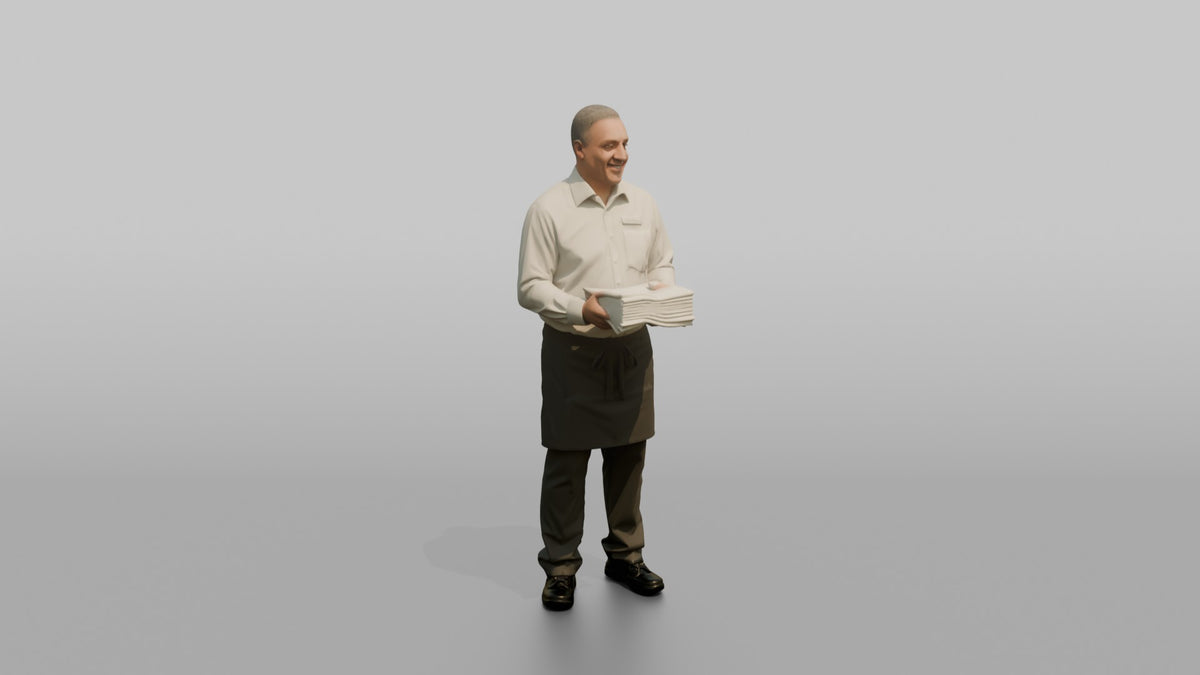 Server Woman Carrying A Stack Of Clean Folded Napkins - 3D character model