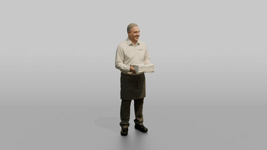 Server Woman Carrying A Stack Of Clean Folded Napkins - 3D character model