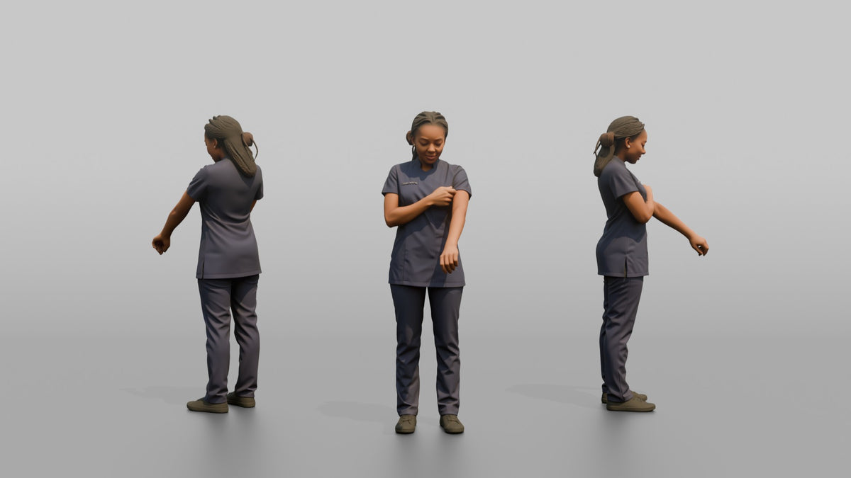 Massage Therapist Woman Adjusting The Sleeve Of A Spa Uniform - 3D character model, view 1