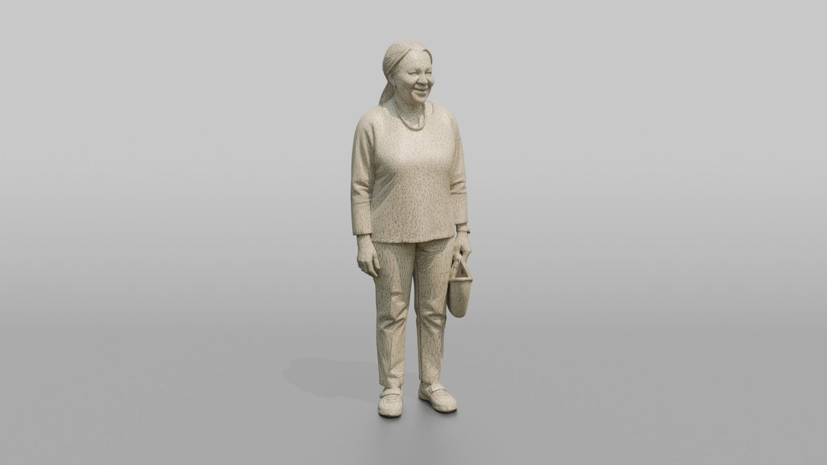 Woman Customer Carrying A Small Woven Basket - wireframe topology preview