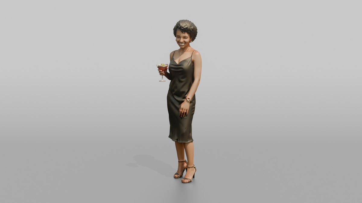Patron Woman Standing Holding A Cocktail Glass, Relaxed Pose - 3D character model, view 5